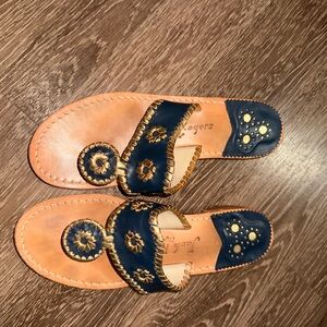 Jack Rogers Women’s Navy and Gold Leather Sandals - 7.5W